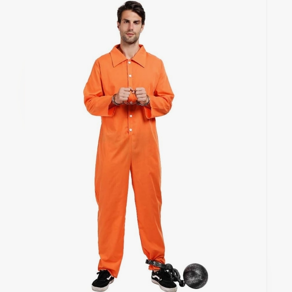 Adult Orange Prison Jumpsuit And Handcuffs